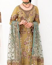 Ramsha Olive Organza Suit- Pakistani Designer Chiffon Suit