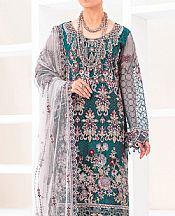 Ramsha Teal Net Suit- Pakistani Designer Chiffon Suit