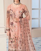 Ramsha Peach Chiffon Suit- Pakistani Designer Chiffon Suit