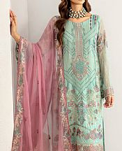 Ramsha Aqua Chiffon Suit- Pakistani Designer Chiffon Suit