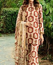Ramsha Beige/Pale Carmine Lawn Suit- Pakistani Lawn Dress
