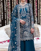 Ramsha Teal Organza Suit- Pakistani Designer Chiffon Suit