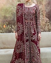 Ramsha Wine Organza Suit- Pakistani Chiffon Dress