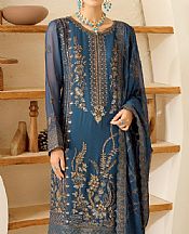 Ramsha Slate Blue Chiffon Suit- Pakistani Designer Chiffon Suit
