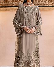 Ramsha Grey Silk Suit- Pakistani Designer Chiffon Suit