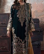Ramsha Bottle Green Velvet Suit- Pakistani Winter Dress