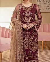 Ramsha Maroon Net Suit- Pakistani Chiffon Dress