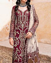 Ramsha Maroon Net Suit- Pakistani Designer Chiffon Suit