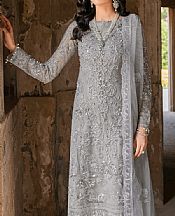 Ramsha Slate Grey Net Suit- Pakistani Designer Chiffon Suit