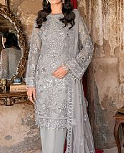 Ramsha Slate Grey Net Suit- Pakistani Designer Chiffon Suit