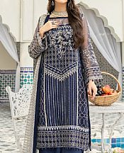Silver/Blue Organza Suit- Pakistani Chiffon Dress