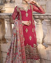 Saadia Asad Deep Carmine Chiffon Suit- Pakistani Chiffon Dress