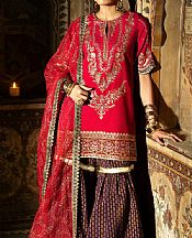 Saad Shaikh Red Ribbon Raw Silk Suit- Pakistani Chiffon Dress