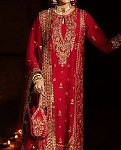 Saad Shaikh Red Raw Silk Suit- Pakistani Chiffon Dress