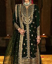 Saad Shaikh Dark Green Raw Silk Suit- Pakistani Designer Chiffon Suit
