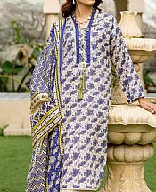Safwa Ivory/Blue Lawn Suit- Pakistani Lawn Dress