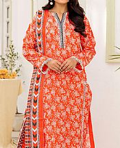 Safwa Reddish Orange Lawn Suit- Pakistani Designer Lawn Suits
