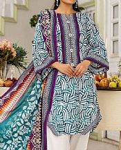Safwa Off White/Greenish Blue Lawn Suit- Pakistani Lawn Dress