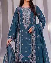 Safwa Denim Blue Lawn Suit- Pakistani Designer Lawn Suits