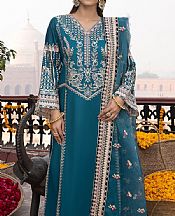 Sahane Teal Blue Silk Suit- Pakistani Chiffon Dress