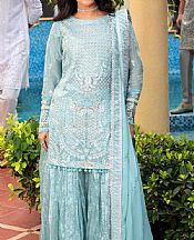 Sahane Sky Blue Chiffon Suit- Pakistani Designer Chiffon Suit