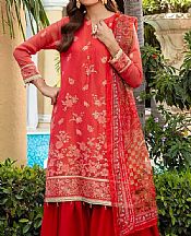 Salitex Coral Red Net Suit- Pakistani Designer Chiffon Suit