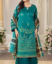 Salitex Teal Raw Silk Suit- Pakistani Designer Chiffon Suit