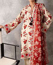 Salitex Off-white/Orange Lawn Suit- Pakistani Designer Lawn Suits