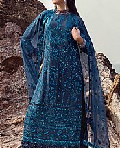 Salitex Teal Blue Silk Suit- Pakistani Designer Chiffon Suit