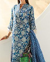 White/Denim Blue Lawn Suit (2 Pcs)- Pakistani Lawn Dress