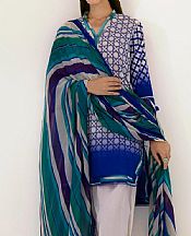 White/Royal Blue Lawn Suit (2 Pcs)- Pakistani Lawn Dress