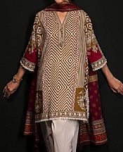 White/Brown Lawn Suit (2 Pcs)- Pakistani Designer Lawn Dress