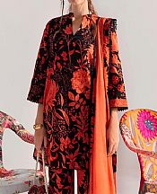Sana Safinaz Black/Safety Orange Slub Suit- Pakistani Winter Dress