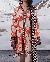 Ivory/Vermillion Slub Suit (2 Pcs)- Pakistani Winter Clothing