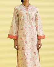 White/Coral Lawn Suit (2 Pcs)- Pakistani Lawn Dress