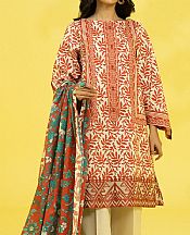 Red/Off-white Lawn Suit- Pakistani Designer Lawn Dress