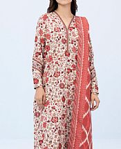 Off White/Dull Red Khaddar Suit