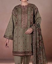 Brownish Green Cotton Suit- Pakistani Winter Dress