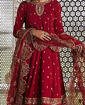 Sapphire Red Silk Suit- Pakistani Designer Chiffon Suit