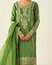 Sapphire Apple Green Silk Suit- Pakistani Designer Chiffon Suit