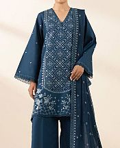 Sapphire Teal Blue Cotton Satin Suit- Pakistani Designer Lawn Suits