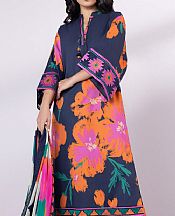 Sapphire Blue/Orange Lawn Suit- Pakistani Designer Lawn Suits