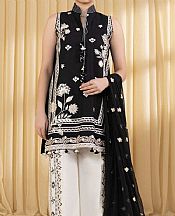 Sapphire Black/White Cotton Satin Suit- Pakistani Designer Lawn Suits