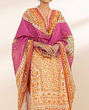 Off White/Orange Lawn Suit