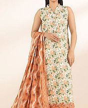 Sapphire White/Coral Lawn Suit (2 Pcs)- Pakistani Designer Lawn Suits