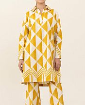Sapphire White/Yellow Cambric Kurti- Pakistani Winter Dress