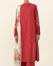 Sapphire Red/Ivory Cambric Suit- Pakistani Winter Dress