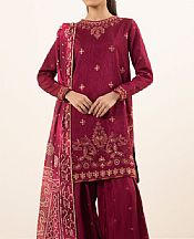 Sapphire Wine Red Silk Suit- Pakistani Chiffon Dress