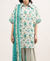 Off White/Aqua Lawn Suit (2 pcs)