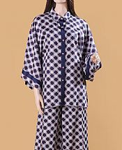 White/Navy Cottel Kurti- Pakistani Winter Dress